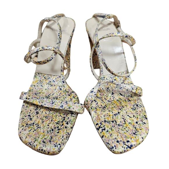 VERA WANG Strappy Ladies Silk Heels Splatter Design Size 7 - Picture 3 of 11